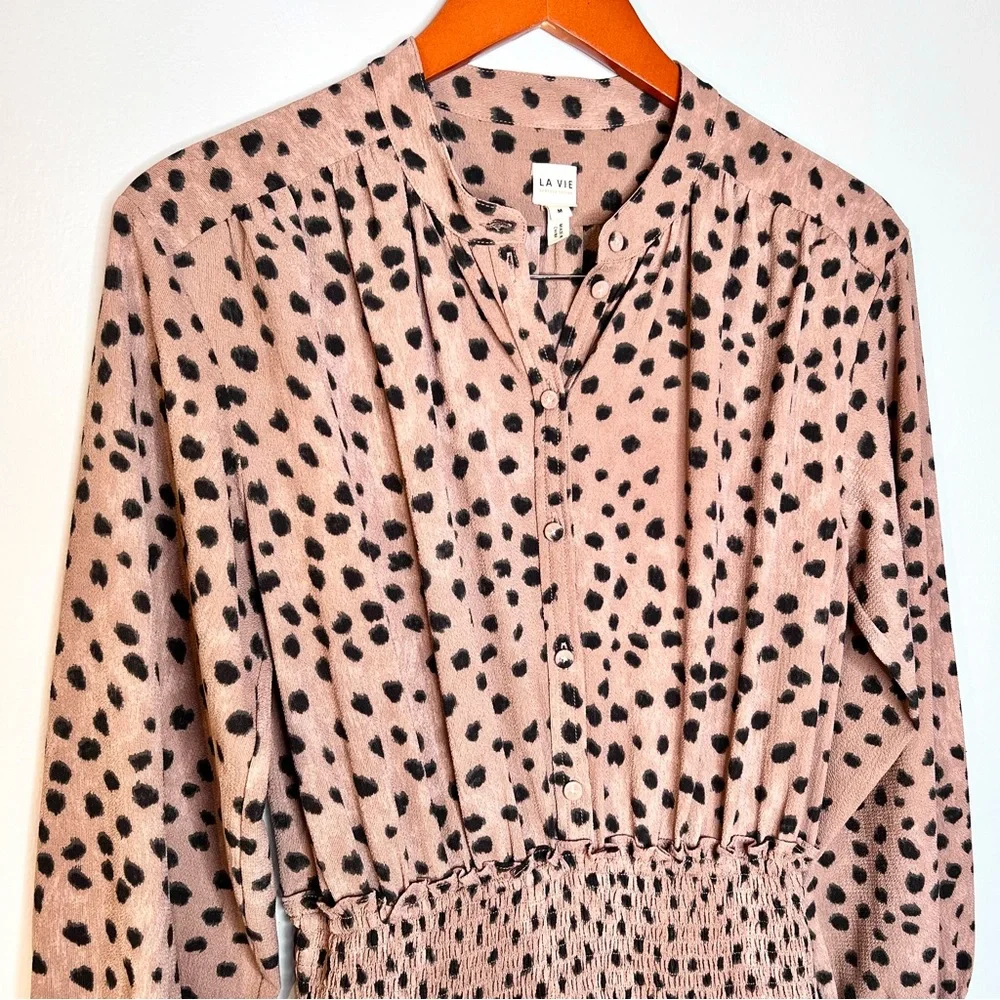 Rebecca Taylor La Vie Le Faune Mini Dress Sz M Smock Cheetah Print Long Sleeve